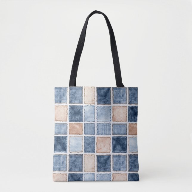 Bolso De Tela Faux Cream Denim Blue Jean (Anverso)