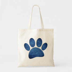 Bolso De Tela Faux Denim Jeans Dog Paw Textura impresa