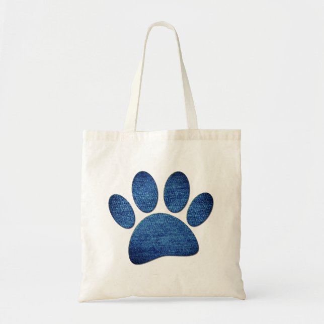 Bolso De Tela Faux Denim Jeans Dog Paw Textura impresa (Frente)