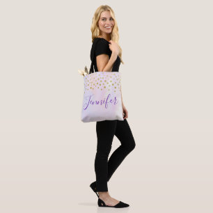 Bolso De Tela Faux Gold Confetti on Purple Watercolor Añadir un