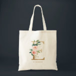 Bolso De Tela Faux Gold Foil Floral Letter E Monogram Bridesmaid<br><div class="desc">Feminine and elegant floral tote bag featuring watercolor illustrations of flowers,  greenery and faux foil monogram. Personalize by adding a name or short phrase. This monogram floral canvas bag will be perfect as a personalized gift.</div>