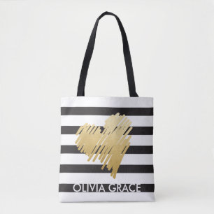 Bolso De Tela Faux Gold personalizado Black Striped