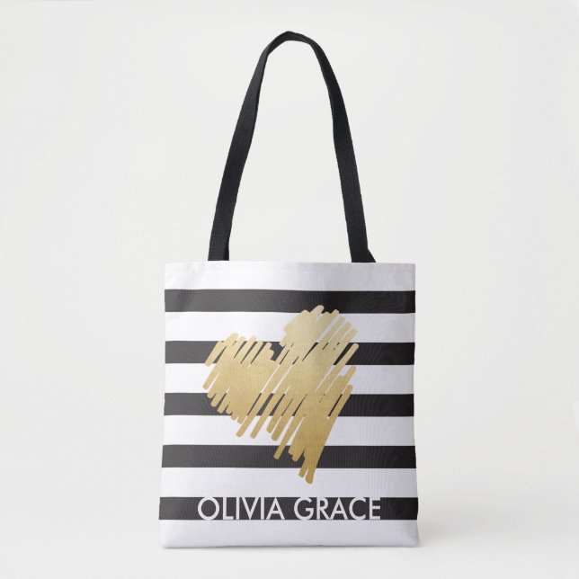 Bolso De Tela Faux Gold personalizado Black Striped (Anverso)