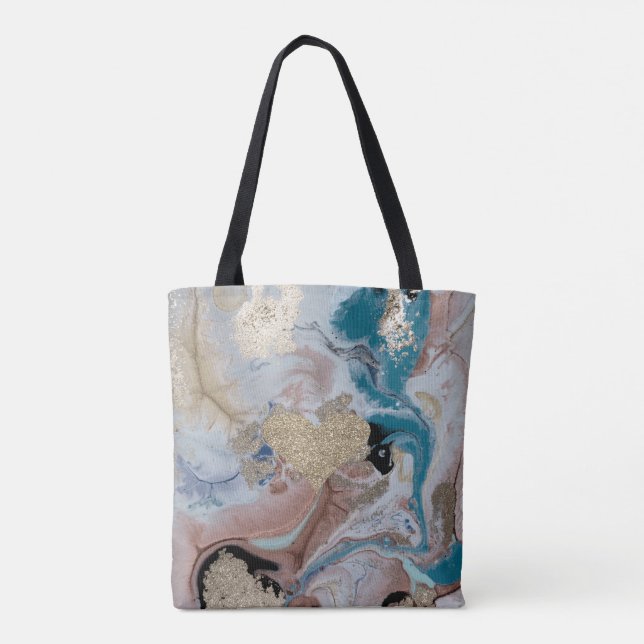 Bolso De Tela Faux Gold Purpurinoso Heart Guay Gold Marble Textu (Reverso)