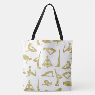 Bolso De Tela Faux Gold Silhouettes Yoga Poses