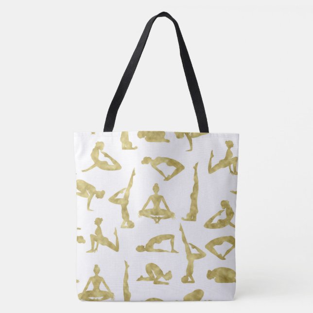 Bolso De Tela Faux Gold Silhouettes Yoga Poses (Anverso)