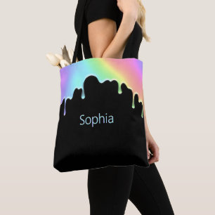 Bolso De Tela Faux Holographic Modern Colorful Rainbow Drops