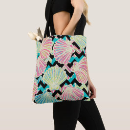 Bolso De Tela Faux Purpurina Seashells Chevron