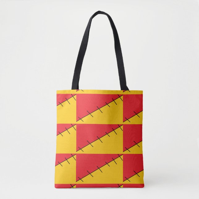 Bolso De Tela Faux rojo y naranja cosido (Anverso)