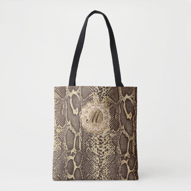 Bolso De Tela Faux Snake Skin Antique Charm Inicial (Anverso)