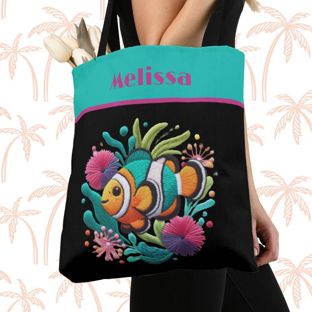 Bolso De Tela Faux Tropical Embroidery Fish Turquoise Nombre ros (Subido por el creador)