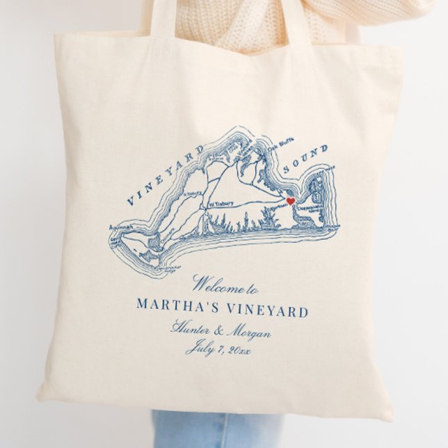 Bolso De Tela Favor de Boda en Edgartown MA Azul Marino Bienveni (Edgartown MA Martha's Vineyard Map Tote Bag Wedding Favor in elegant Navy Blue, Coastal Map Designs)