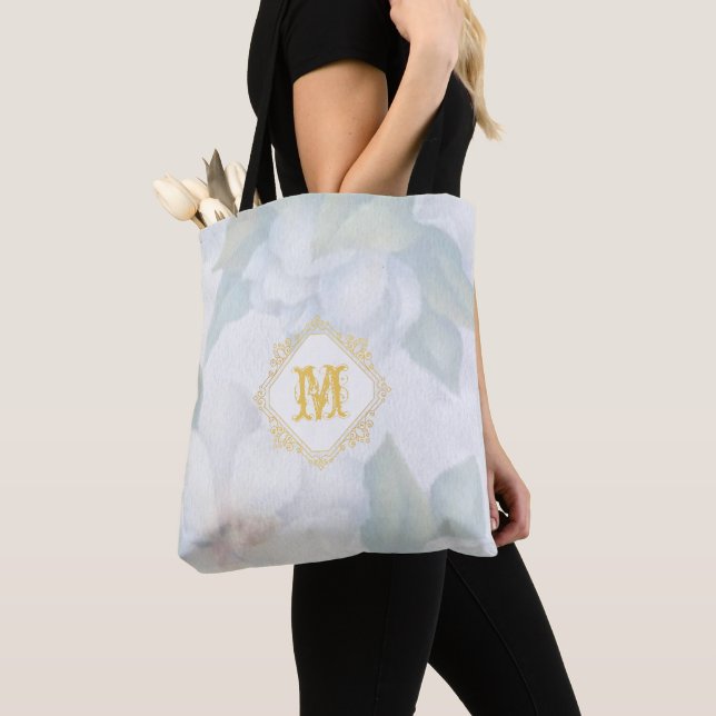Bolso De Tela Favor de Boda Monogramada Floral Cepillado (Detalle)