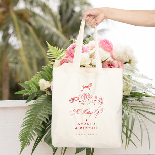 Bolso De Tela Favor de boda Querubín Dibujado a Mano Cupido Vint