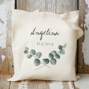 Bolso De Tela Favor de dama de honor de hoja de eucalipto
