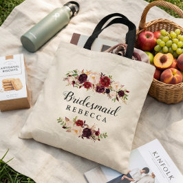 Bolso De Tela Favor de dama de honor floral rojo borgoña rústico