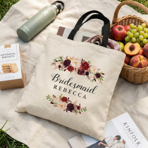 Bolso De Tela Favor de dama de honor floral rojo borgoña rústico
