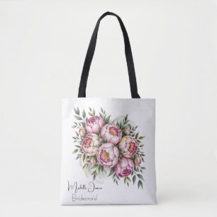 Bolso De Tela Favor de Damas de Honor Floral de Peonía Elegante