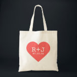 Bolso De Tela Favor de la boda del monograma cardíaco<br><div class="desc">La grafía ondulada de las niñas diseño moderno de forma cardíaca con las iniciales personalizadas del monograma de la novia y el novio y la fecha de boda personalizada. Perfecto para el favor de la boda, bolsos de té, El día de San Valentín, regalo de aniversario o cualquier ocasión! Haga...</div>