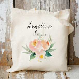 Bolso De Tela Favor de la dama de honor de la floral rosa y rosa