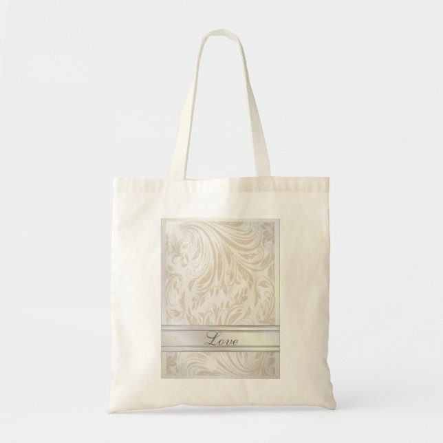 Bolso De Tela Favor formal de la boda Pearl White Damask (Frente)