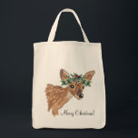 Bolso De Tela Fawn Deer Holiday Tote Bag<br><div class="desc">Ditch the disposable gift bags and wrap their present in a tote they'll be happy to use again and again with this sturdy reusable tote bag. This cute fawn deer dressed up for Christmas with a crown of evergreens and holly is the perfect way to share some holiday cheer. Use...</div>