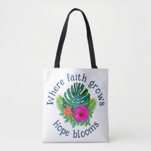 Bolso De Tela Fe Cristiana Crece Esperanza Florece Floral Tropic