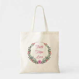 Bolso De Tela Fe Esperanza Amor   Floral
