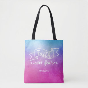 Bolso De Tela Fe sobre miedo color de agua moderno Inspirador