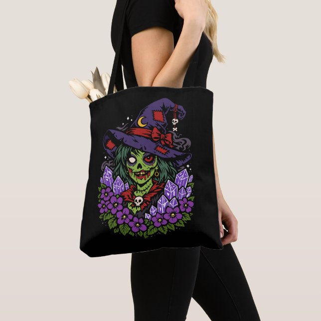 Bolso De Tela February Zombie Witch with Gems and Flowers (Detalle)