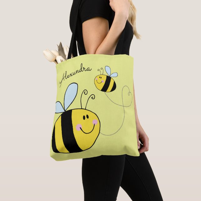 Bolso De Tela Felices abejas voladoras personalizadas (Detalle)