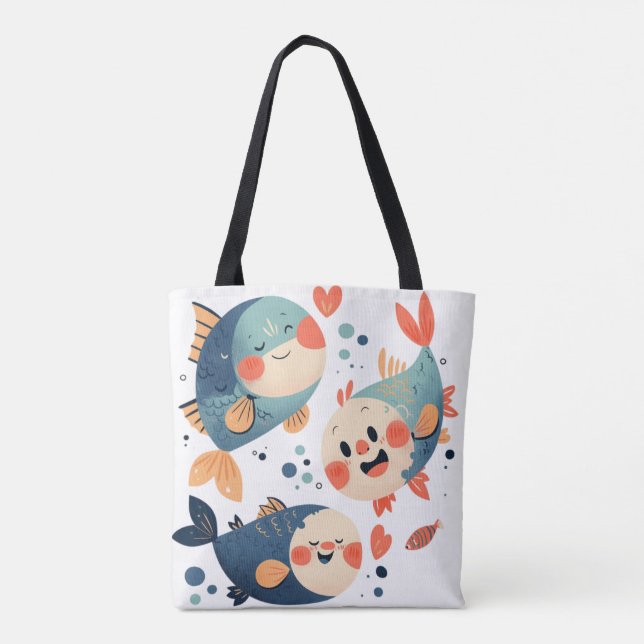 Bolso De Tela Felices amigos de peces (Reverso)