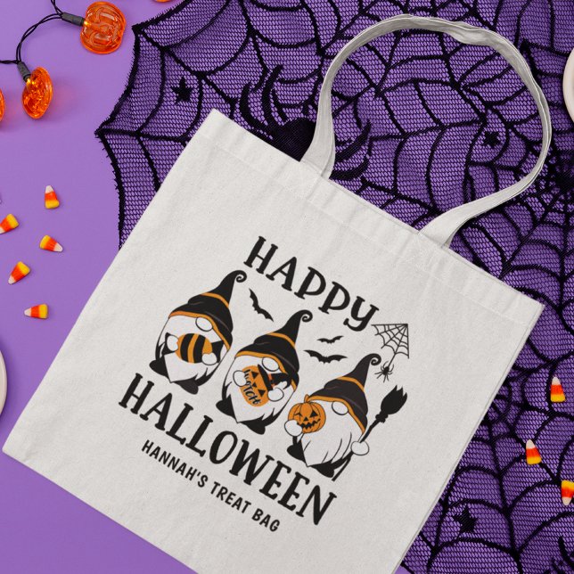 Bolso De Tela Felices calabazas de gnomes de Halloween personali (Subido por el creador)