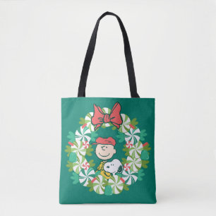 Bolso De Tela Felices fiestas   Candy Wreath de menta