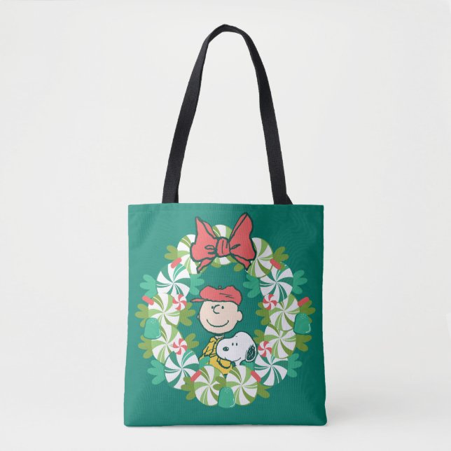 Bolso De Tela Felices fiestas | Candy Wreath de menta (Anverso)