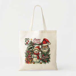 Bolso De Tela Felices Fiestas con Santa Claus y el muñeco de nie