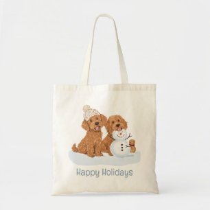 Bolso De Tela Felices Fiestas Goldendoodle Perro Muñeco de Nieve
