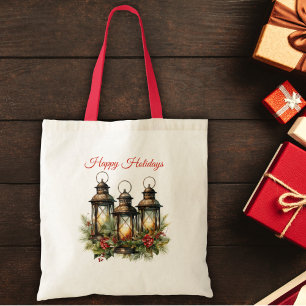 Bolso De Tela Felices Fiestas Linternas de Invierno