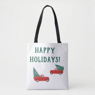 Bolso De Tela Felices Fiestas Pequeño Camión Rojo Árbol de Navid