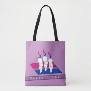 Bolso De Tela Felices Gatos Con Bandera De Orgullo Bisexual