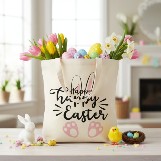 Bolso De Tela Felices Pascua (Cute Bunny Ears and Feet Happy Easter Tote Bag)