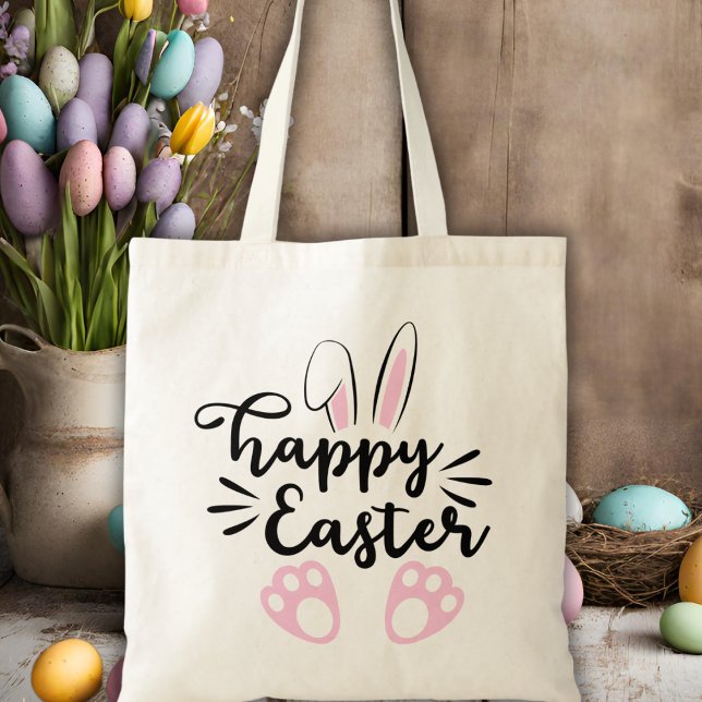 Bolso De Tela Felices Pascua (Cute Bunny Ears and Feet Happy Easter Tote Bag)