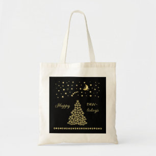 Bolso De Tela Felices Pawlidays, árbol de navidad Gold brillante