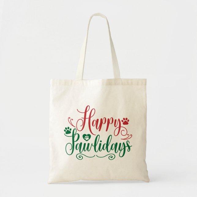 Bolso De Tela Felices Pawlidays Navidades divertidos (Frente)