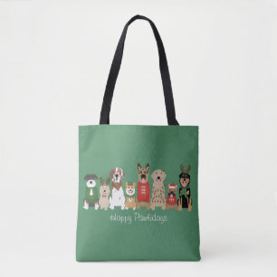 Bolso De Tela Felices Pawlidays Perros Rojo Verde