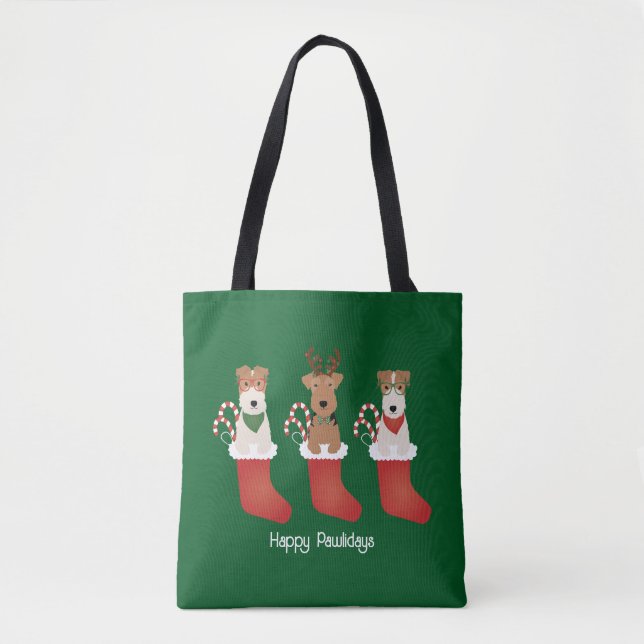 Bolso De Tela Felices Pawlidays Welsh Wire Fox Terrier Dogs (Anverso)