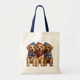 Bolso De Tela Felices Perros De Golden Retriever Del 4 De Julio