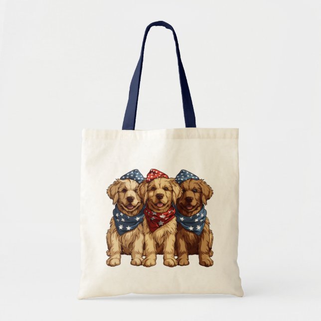 Bolso De Tela Felices Perros De Golden Retriever Del 4 De Julio (Frente)