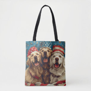 Bolso De Tela Felices Perros De Golden Retriever Del 4 De Julio