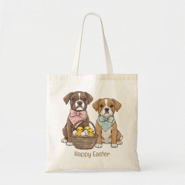 Bolso De Tela Felices perros del Boxer de Pascua (Frente)